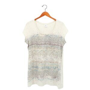 Peruvian Connection Heathered Oatmeal Ivory Short Sleeve Tunic Top T-Shirt XL